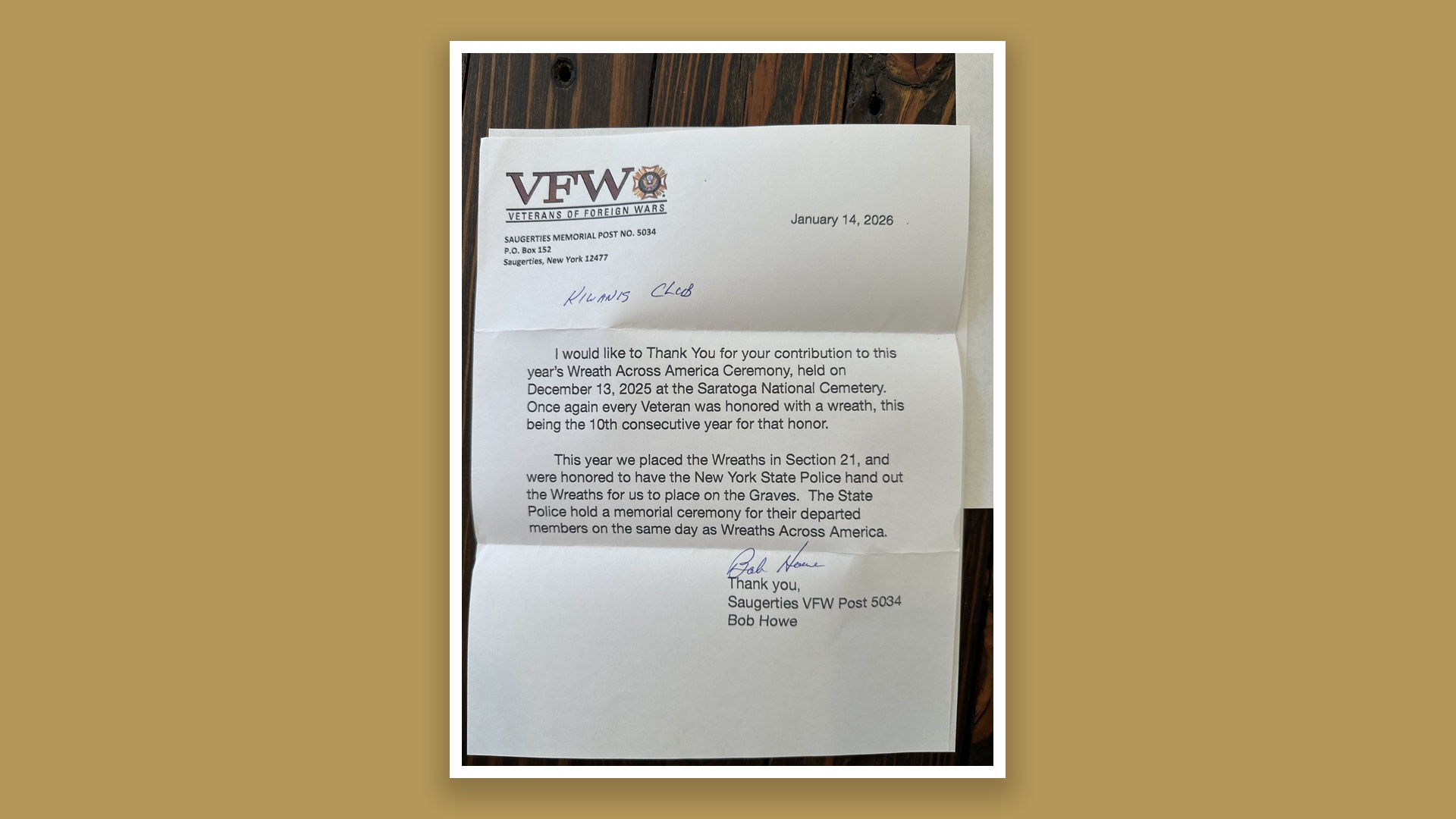 Honoring Those Who Rest Far From Home: Kiwanis Supports VFW Post 5034