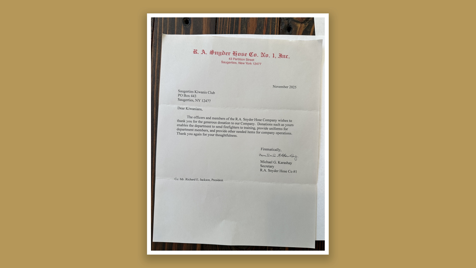 170 Years of Volunteer Service: Kiwanis Supports R.A. Snyder Hose Company